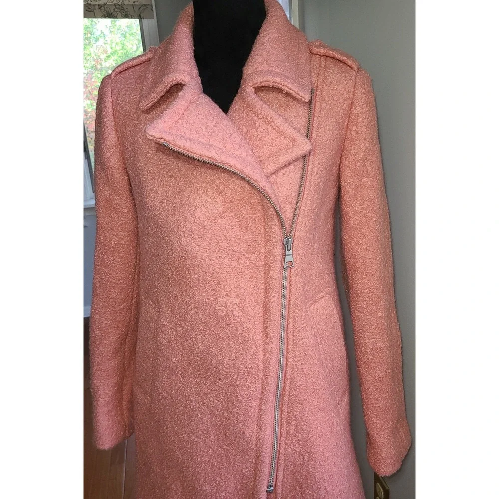 NWOT LOFT Marled Moto‎ Wooly Pea coat Size XS Pink Side zipper shoulder lapels